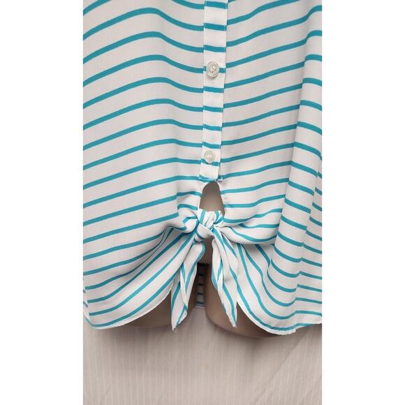 Maurices Striped Sleeveless Sheer White/Blue Tunic Blouse Size Small - Picture 5 of 7